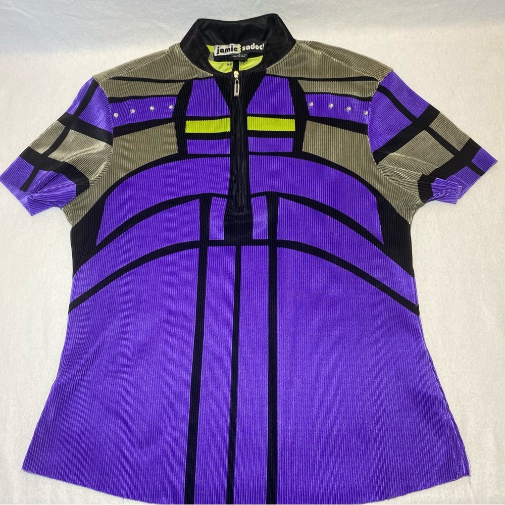 Jamie Sadock Women’s Golf Pleated Studs Purple 1/4 Zip Stretchy Shirt Polo Small